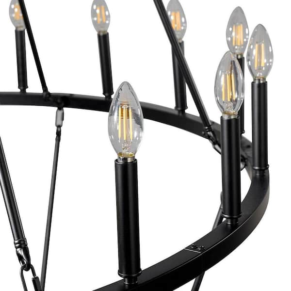 PAKOKULA Modern 36-Light Black 3-Tier Wagon Wheel Farmhouse