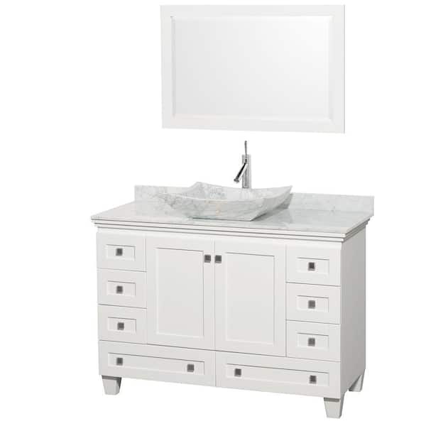 Wyndham Collection Acclaim 48 in. W Vanity in White with Marble Vanity Top in Carrara White and White Carrara Marble Sink