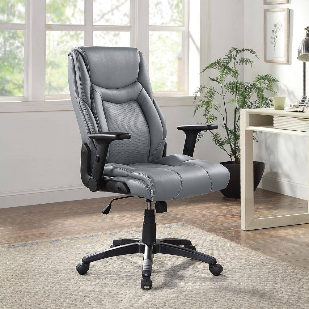Charcoal High-Back Executive Leather Swivel Chair with Adjustable Arms