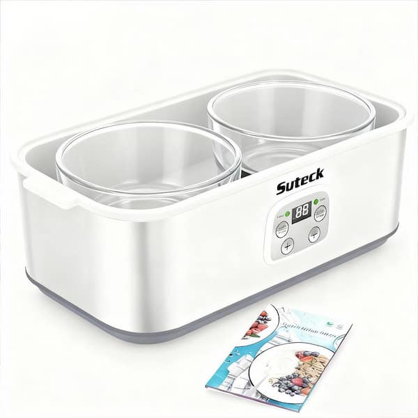 64 oz. (2 qt. ) LCD Display Yogurt Maker Machine with 2 Glass Jars with Adjustable Time and Temp Control in Silver