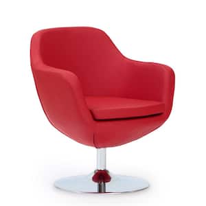 Caisson Red and Polished Chrome Faux Leather Swivel Accent Chair
