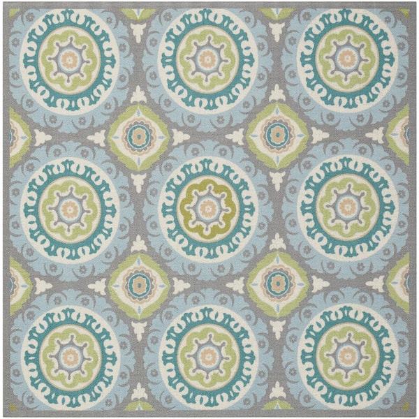 Waverly Sun N' Shade Jade 8 ft. x 8 ft. Medallions Contemporary Indoor/Outdoor Square Area Rug