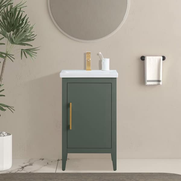 20 in. W x 15.8 in D x 34 in. H Single Sink Bathroom Vanity Cabinet in Vintage Green with Ceramic Top