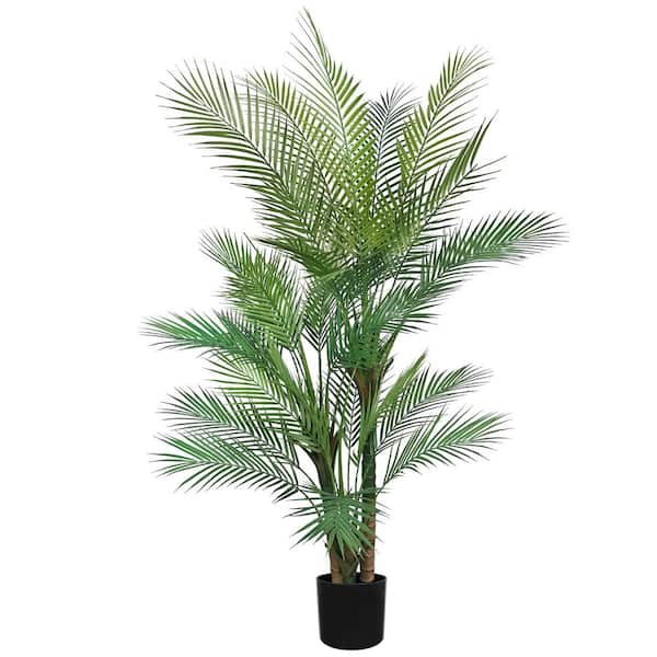 Vitalismo 5 ft. Artificial Triple Stalk Golden Cane Palm Tree Artificial  Palm Tree Faux Palm Plant for Indoor Outdoor Patio Decor NOHK0245GLGRN