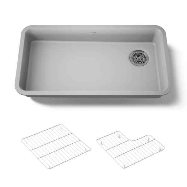 KOHLER Cairn Matte Grey Granite Composite 33 in. Single Bowl Undermount Kitchen Sink