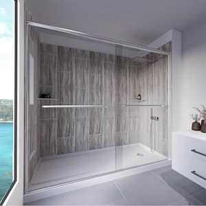 Driftwood-Rainier 60 in. x 32 in. x 83 in. Base/Wall/Door Rectangular Alcove Shower Stall/Kit Chrome Right