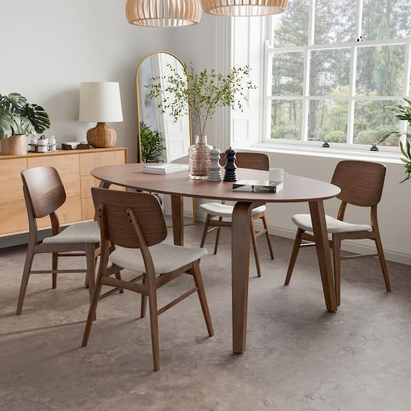Furniture of America Sandy Cove 5-Piece Oval Walnut Mid Century Wood Top Dining Room Set Seats 4