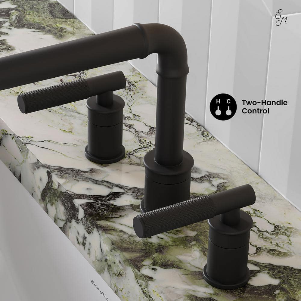 Matte Black Brass Dual Handle Widespread Bathroom Faucet