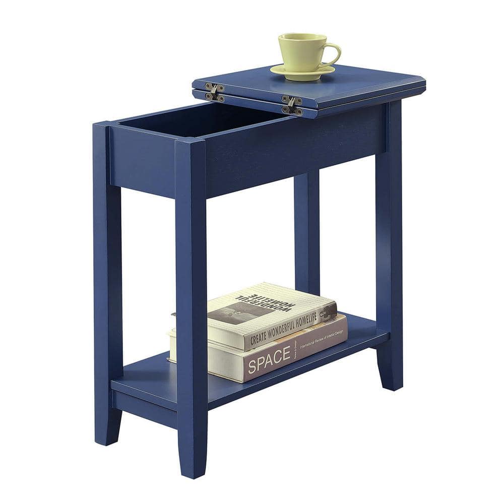 Cobalt Blue Classic Rectangular Flip Top End Table with Storage