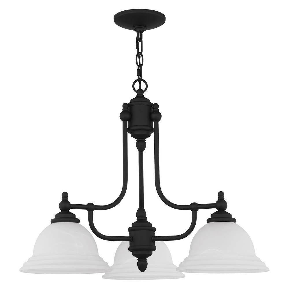 Elegant Black 3-Light Chandelier with White Alabaster Glass