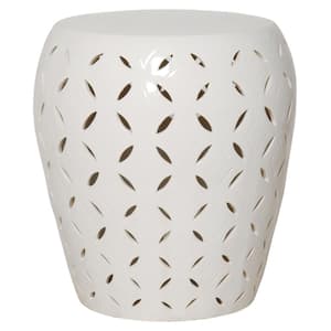 22 in. White Glazed Ceramic Lattice Stool/Side Table