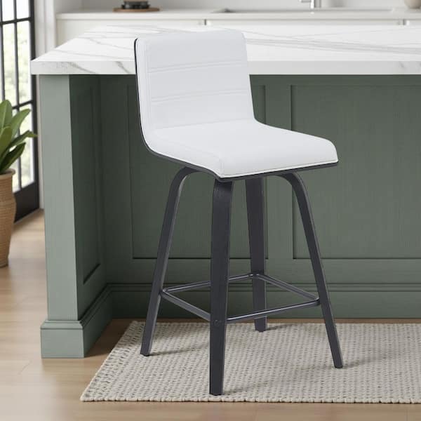 Vienna 26 in. Counter Height White Upholstered Swivel Barstool