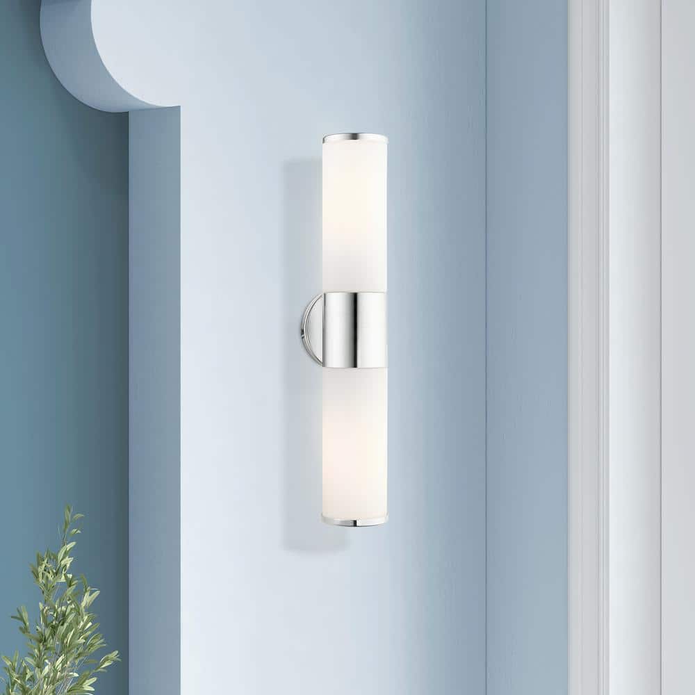 Lindale Polished Chrome 2-Light ADA Vanity Sconce with Satin Opal White Glass