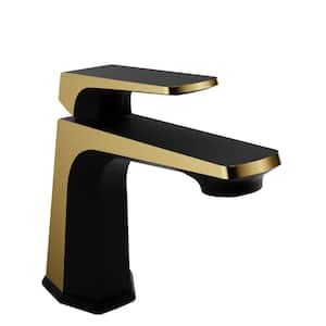 Single-Handle Single-Hole Bathroom Faucet with Pop-Up Drain in Matte Black and Brushed Gold