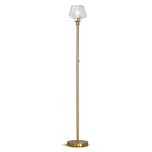 Cafe 71 in. Brushed Brass LED Dimmable Torchiere Floor Lamp with LED Bulb, Clear Glass Shade