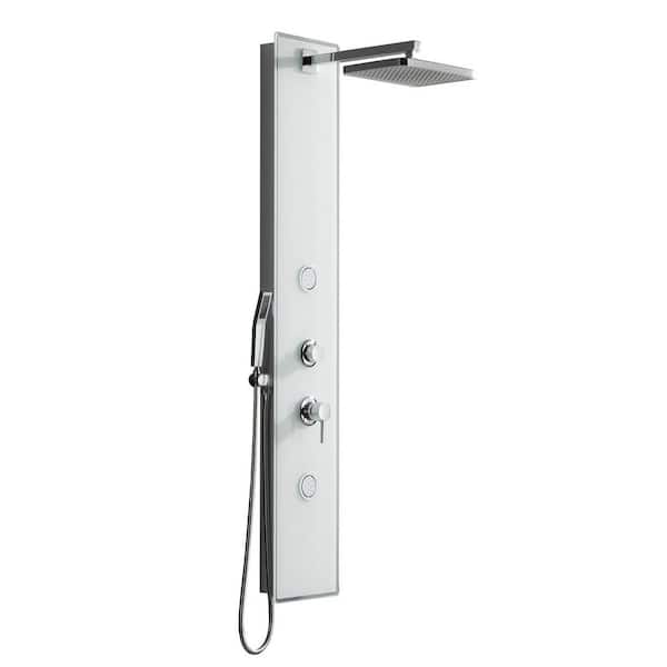 2-Jet Shower Tower with Rainfall Shower Head and Tempered Glass Screen in Polished Chrome