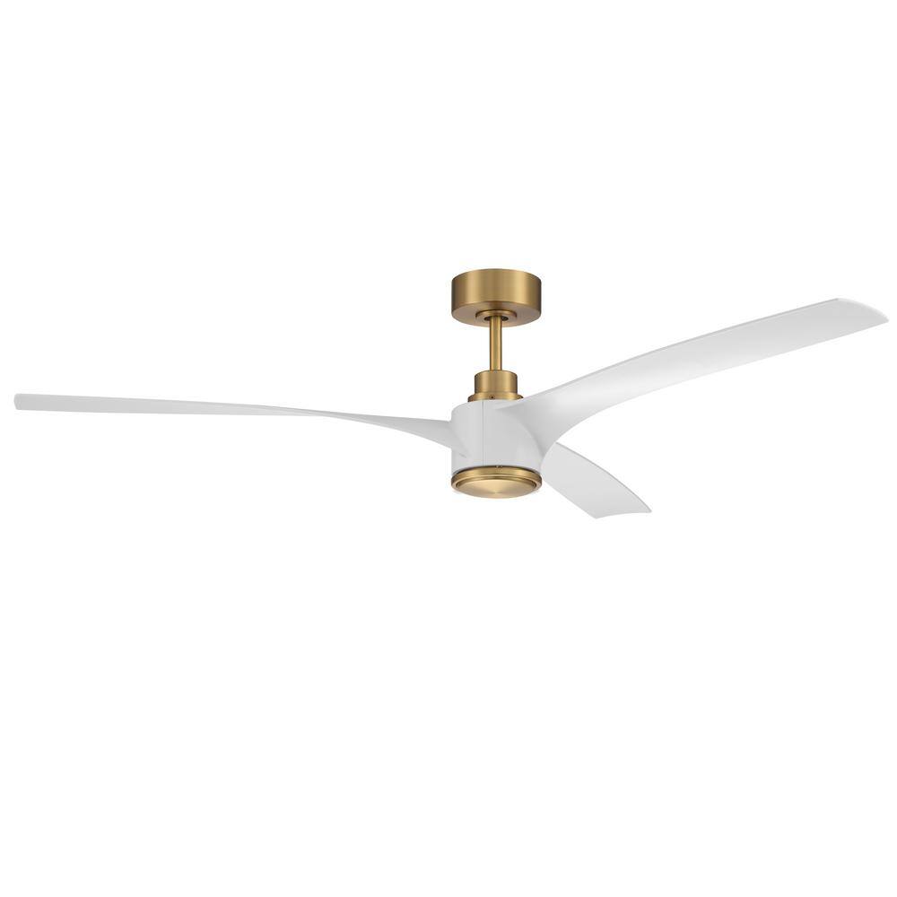 60'' Satin Brass and White Smart Ceiling Fan with LED Light