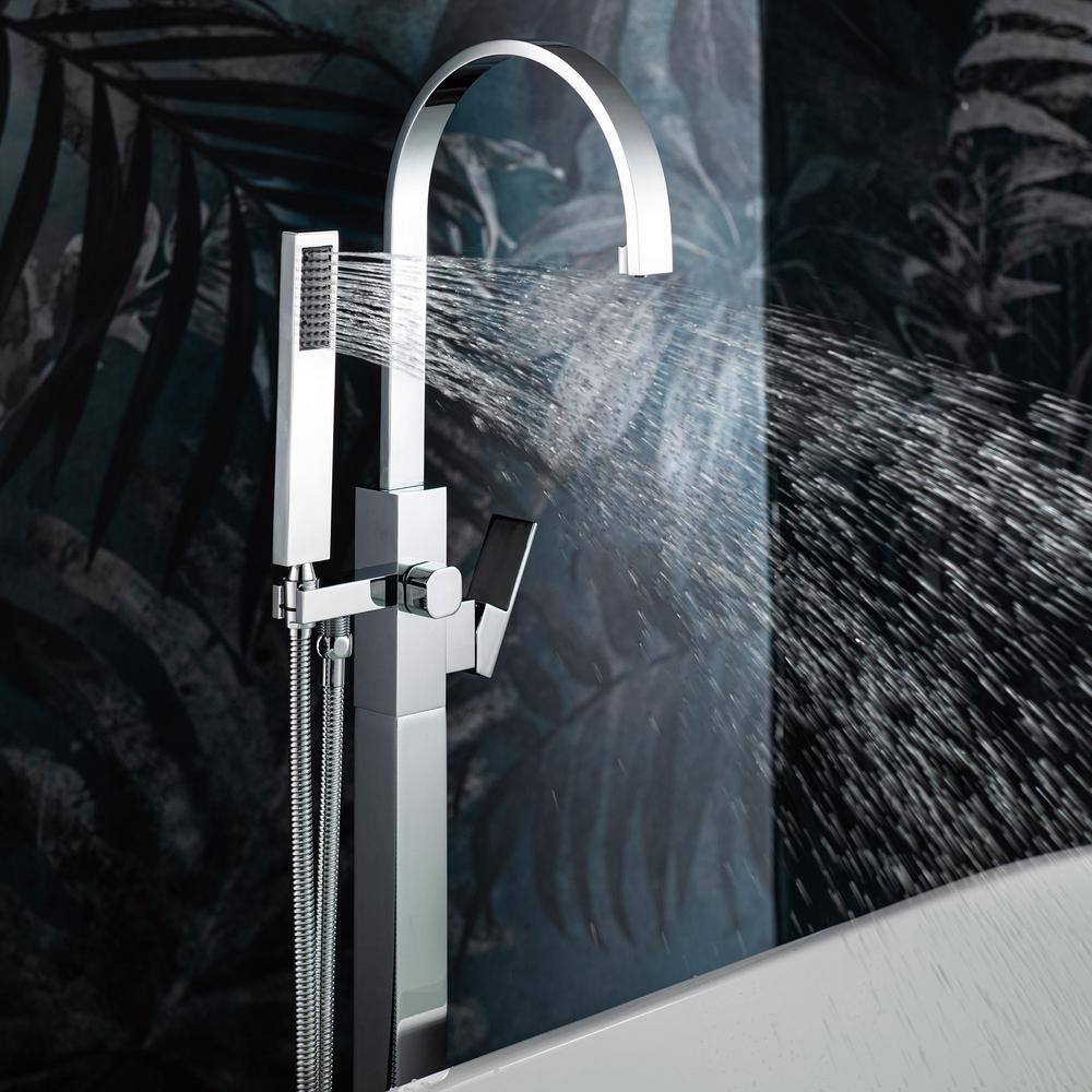 Polished Chrome Freestanding Tub Faucet with Hand Shower