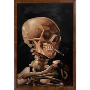 Skull of Skeleton with Cigarette by Vincent Van Gogh Panzano Olivewood Framed Abstract Art Print 27 in. x 39 in.