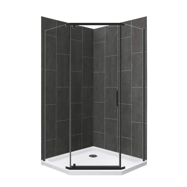 Cove 42 in. L x 42 in. W x 78 in. H Corner Shower Stall/Kit with Corner Drain in Slate and Matte Black