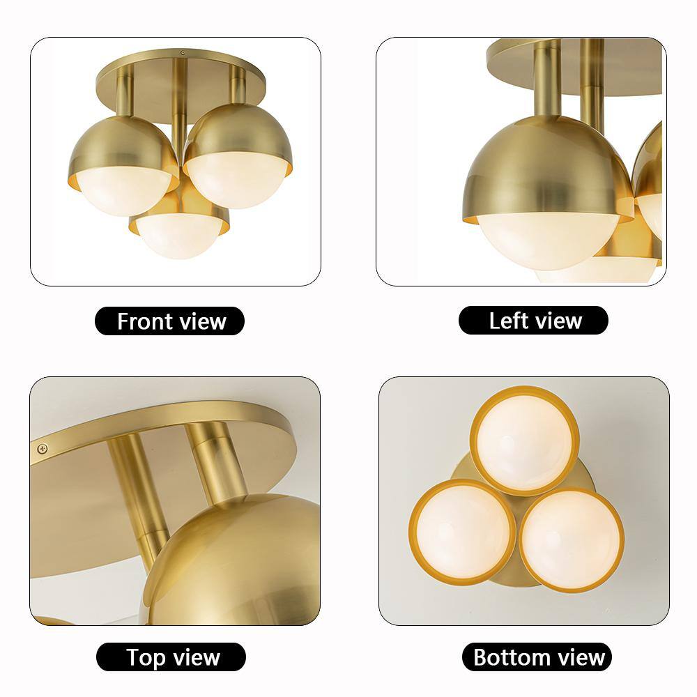 Brass 3-Light Opal Glass Globe Semi Flush Mount