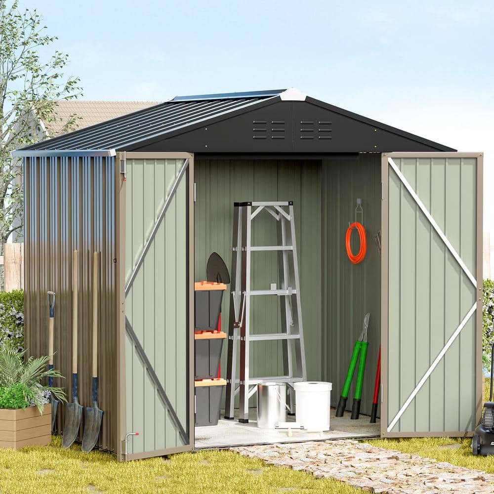 8 ft. x 6 ft. Brown Metal Outdoor Storage Shed with Sloping Roof