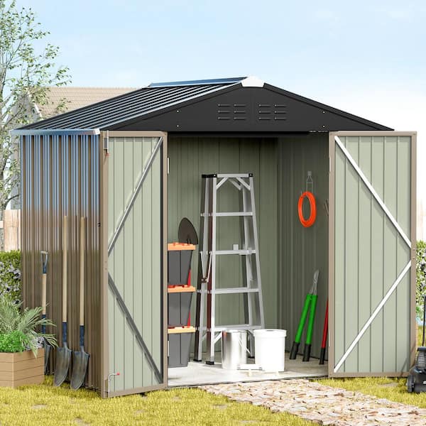 Patiowell 8ft. W x 6ft. D Metal Shed, Outdoor Storage with Lockable Doors in Brown (44.5 sq. ft.)