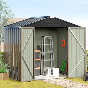 8 ft. W x 6 ft. D Outdoor Storage Brown Metal Shed with Sloping Roof and Double Lockable Door (44.5 sq. ft.)