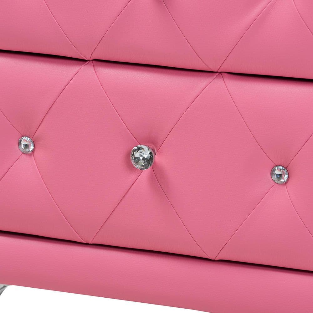 Pink Faux Leather Upholstered Full Size Bed with Nightstands