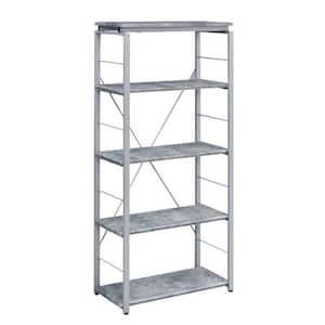 Industrial 54 in. H Silver and Gray Bookshelf with 4-Shelves and Open Metal Frame