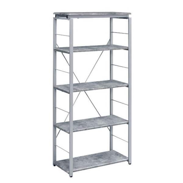 Benjara Industrial 54 in. H Silver and Gray Bookshelf with 4-Shelves and Open Metal Frame