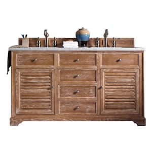 Savannah 60 in. W x 23.5 in.D x 34.3 in. H Double Vanity in Driftwood with Solid Surface Top in Arctic Fall