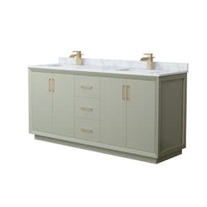 Strada 72 in. W x 22 in. D x 35 in. H Double Bath Vanity in Light Green with White Carrara Marble Top