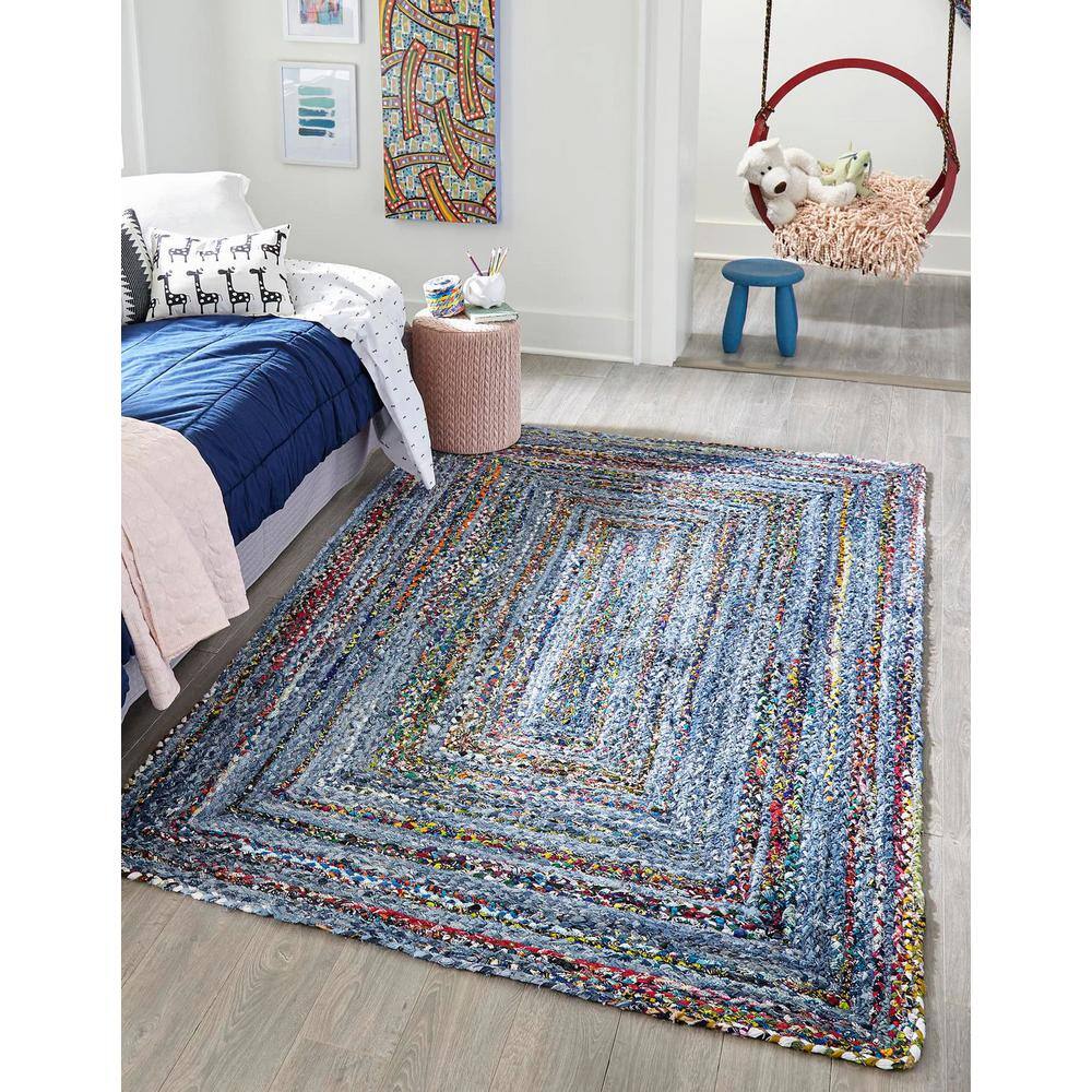 Handmade Braided Chindi Blue Multicolor 2'x3' Indoor Rug