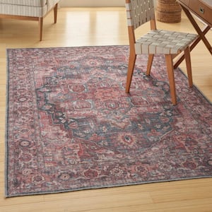 57 Grand Machine Washable Multicolor 6 ft. x 9 ft. Bordered Traditional Area Rug