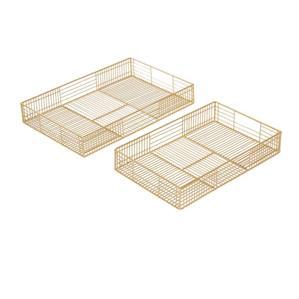 Gold Rectangular Metal Wire Tray Set of 2