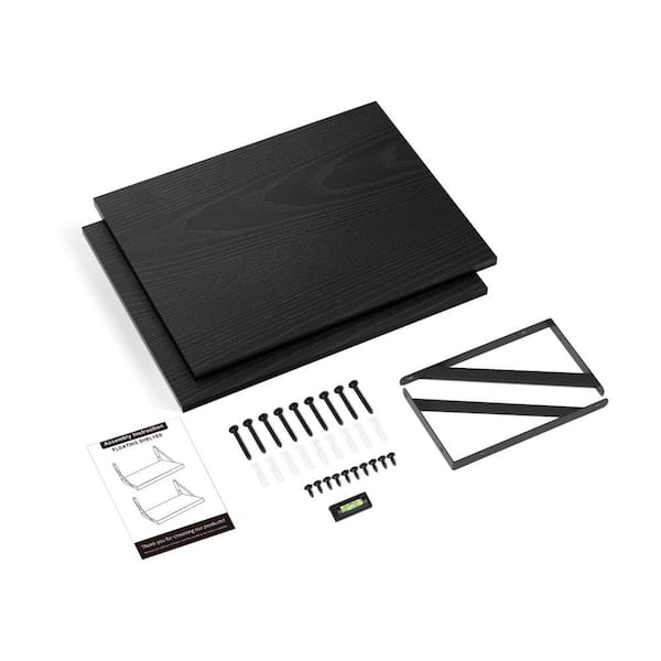 12 in. W x 16 in. D x 2 in. H Black Floating Shelves Set of 2 for Wall Decor and Storage in Living Room Bedroom