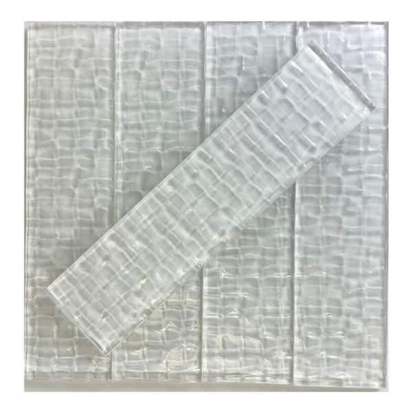 Coastal Snow White 2 in. x 8 in. Glossy Textured Glass Subway Wall Tile (14 sq. ft./case)