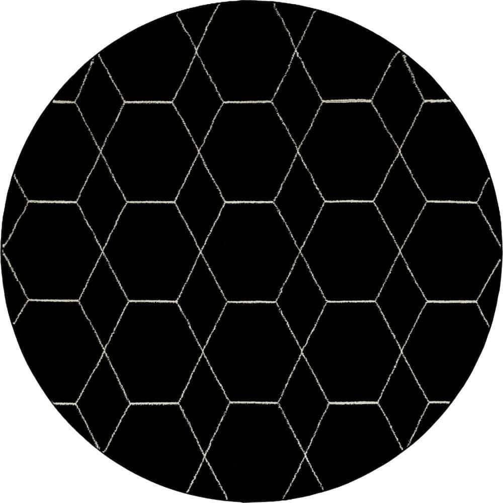 Trellis Frieze Black/Ivory 8 ft. x 8 ft. Round Geometric Area Rug price history on PriceWatchPro