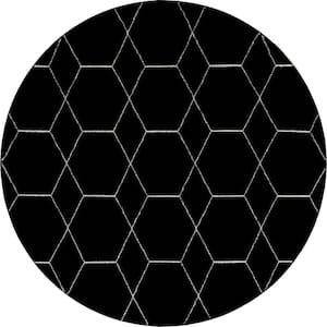 Trellis Frieze Black/Ivory 8 ft. x 8 ft. Round Geometric Area Rug