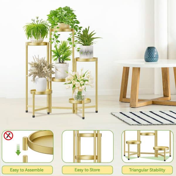6 Tier Indoor Outdoor Gold Iron Plant Stand Flower Holder (28.5 in