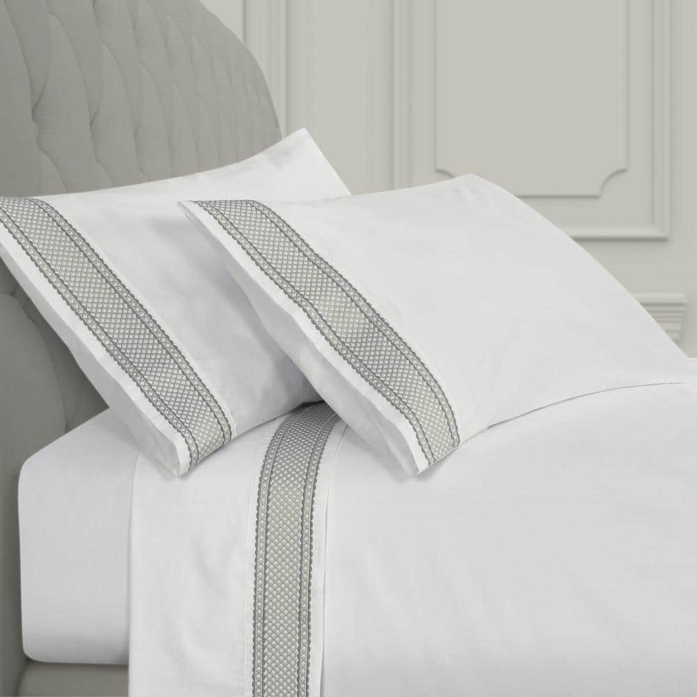 Montefiore Silver Cotton Queen 4-Piece Sheet Set