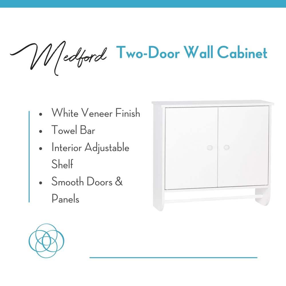 White Two-Door Wall Mounted Medicine Cabinet with Towel Bar