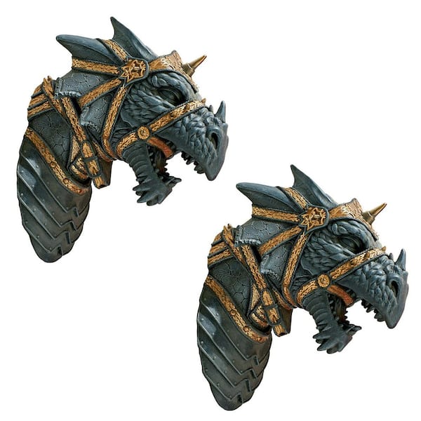 Design Toscano 12 in. x 9.5 in. War Dragon Wall Sculpture (2-Piece)