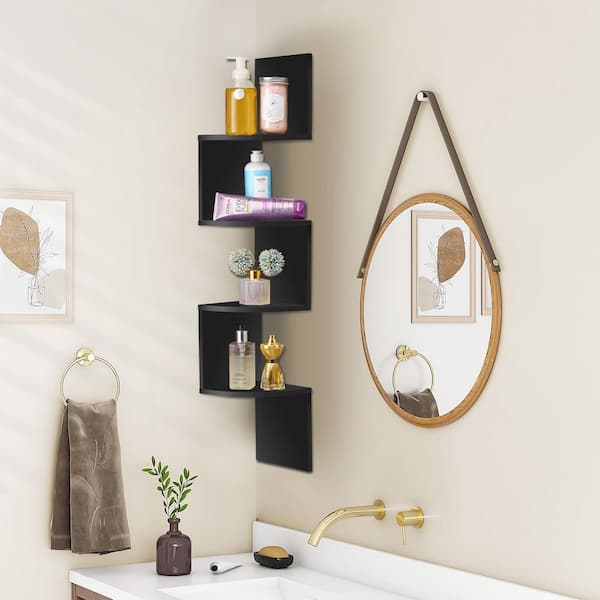 40 in. Tall Black Faux Wood 5-Shelf Accent Bookcase, 5-Tier Zig Zag Geometric Corner Wall Book Shelf Unit