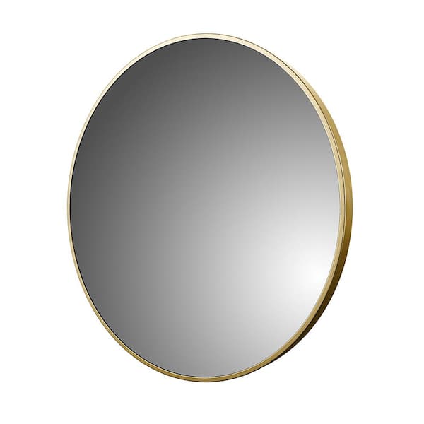 CRAFT + MAIN Reflections 28 in. W x 28 in. H Round Aluminum Framed Wall Mount Bathroom Vanity Mirror in Brushed Gold