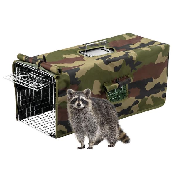 32 in. Easy-Set Silver Outdoor Iron Small Animal Folding Cage Trap