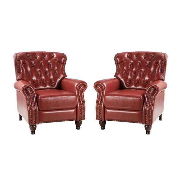 JAYDEN CREATION Isabel Red Genuine Leather Recliner with Tufted Back and Rolled Arms Set of 2