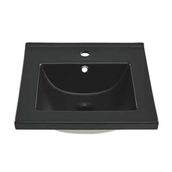 Swiss Madison 18 in. Ceramic Square Vanity Sink Top in Matte Black