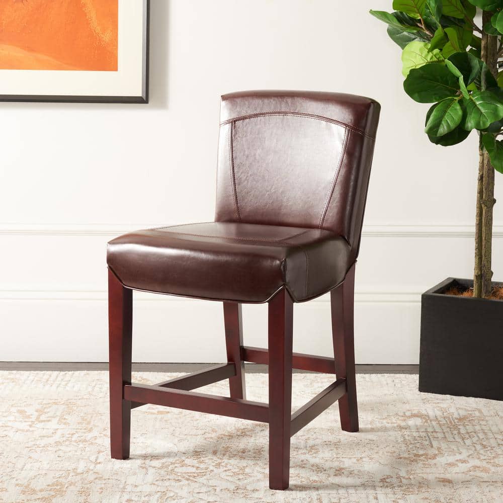 Brown Leather and Wood Parsons Counter Stool